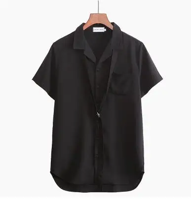 black Летняя Южнокорейская Мужская Однотонная рубашка с коротким рукавом bf оригинальная консервативная Молодежная трендовая мужская Свободная рубашка s-xxl - Цвет: black