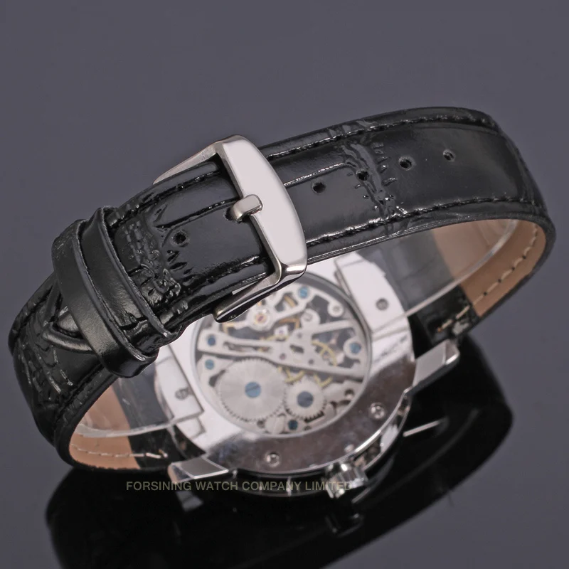 Winner Men's Watch Mechanical Movt Transparent Crystal Leather Strap Stylish Analog Fashion Wristwatch Color White WRG8008M3S1 | Наручные