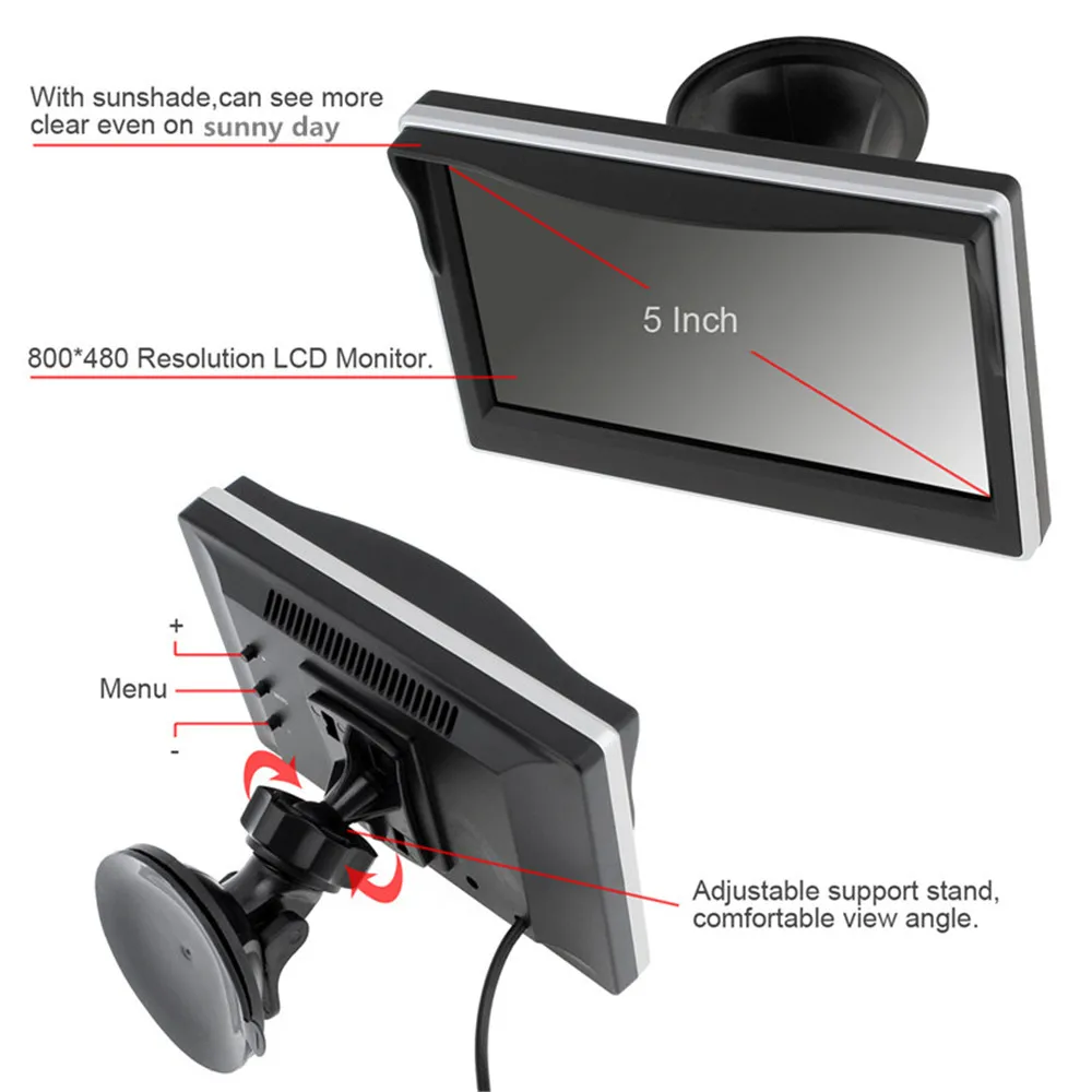 5 дюймовый цифровой TFT LCD Автомобильный монитор 800*480 16:9 экран 2 полосный видео вход