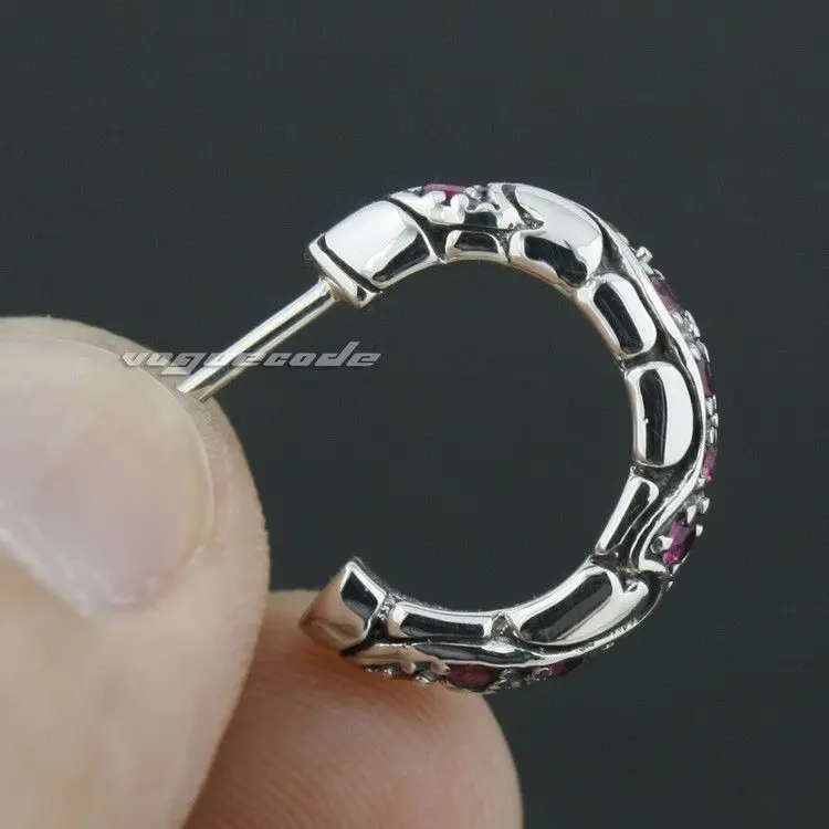 Мужские байкерские серьги качалки с красным серебристым кубическим цирконием