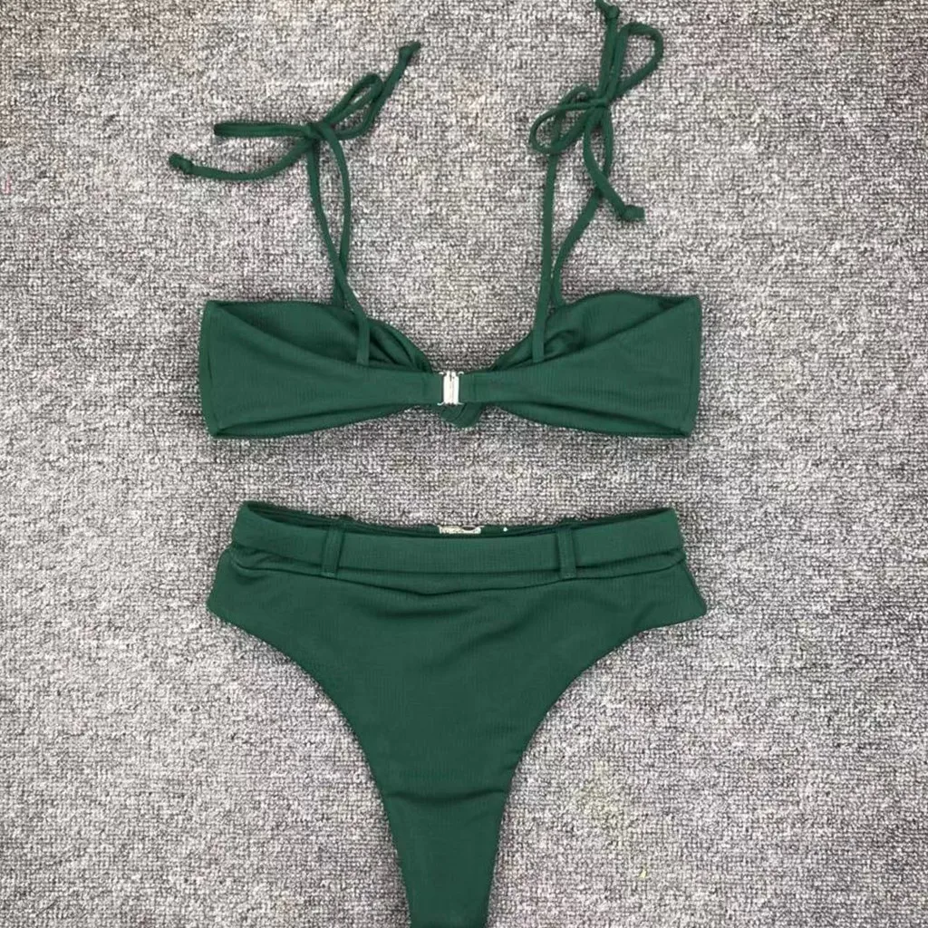 

2020 Sexy Women Solid Bikinis Strap High Waist Bikini Set Summer Push Up Padded Swimwear Women Swimsuit Bathing Suit Monokini