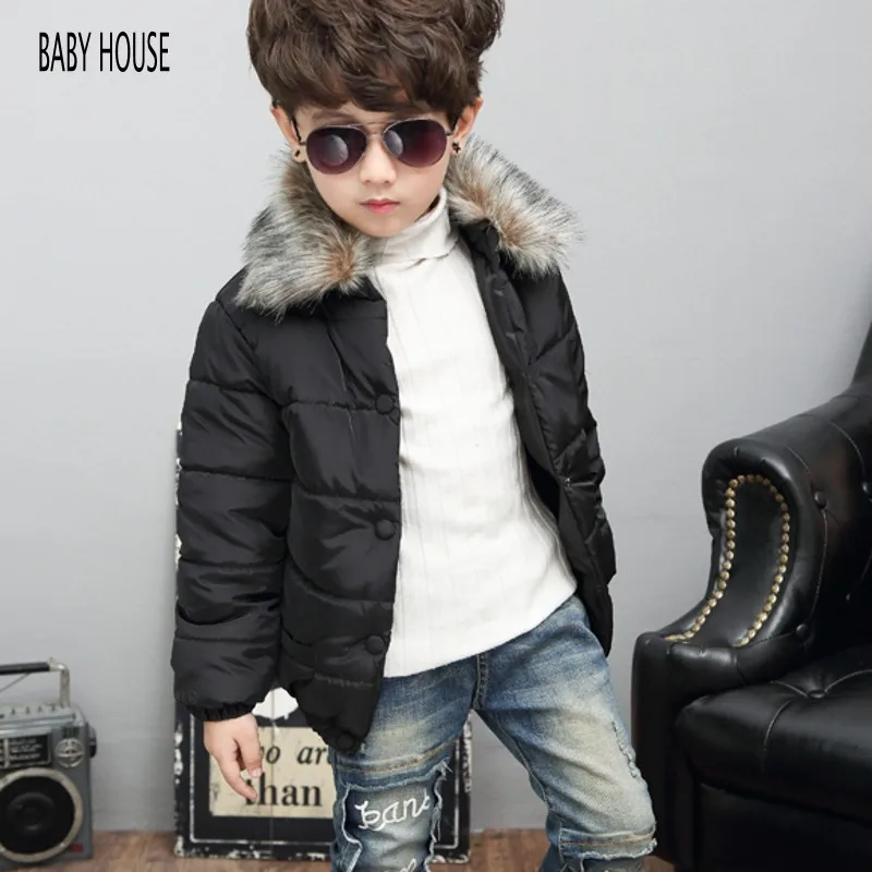 Новая зимняя куртка с меховым воротником для мальчиков теплые куртки и пальто