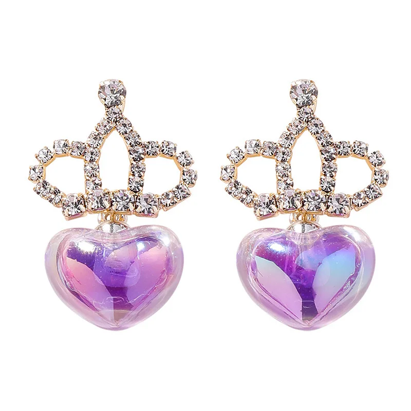2019 темперамент Корона любовь со стразами висячие серьги фиолетовый персик