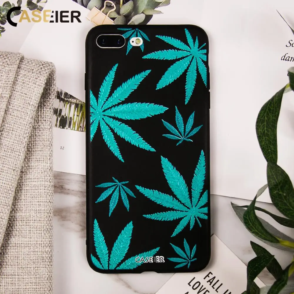 CASEIER Soft Silicone leaves Patterned Phone Case For iPhone 7 Cases Luxury Cover 5 5s SE 6 6s 8 Plus X Funda Capinha |