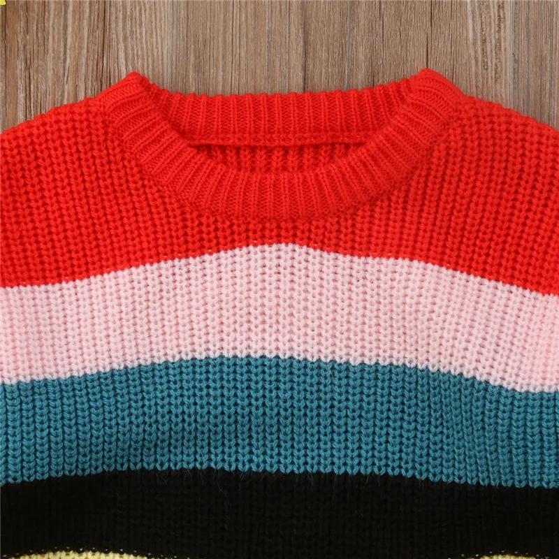Pudcoco детский вязаный мульти Радужный свитер для девочек Свободная верхняя