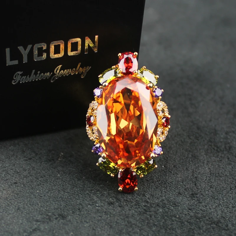 LYCOON новинка элегантное кольцо в виде короны роскошные кольца с оранжевыми