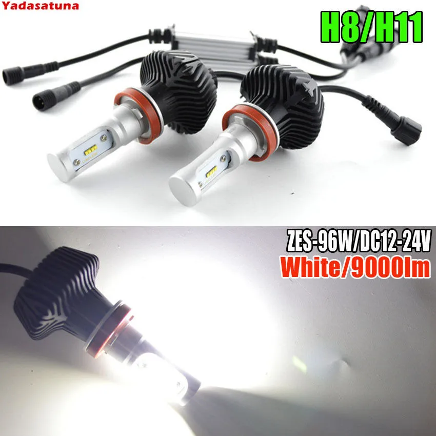 2 * суперъярких белых светодиодных ламп для фар 96 Вт 9000 лм, комплект для преобразования ламп для фар дальнего света H8 H9 H11 с чипами ZES для BMW, европейских, всех автомобилей