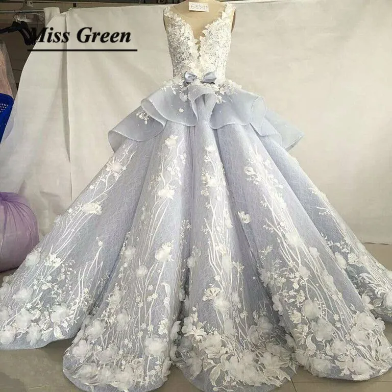 Голубое Бальное платье для выпускного вечера кружевное длинное официальное