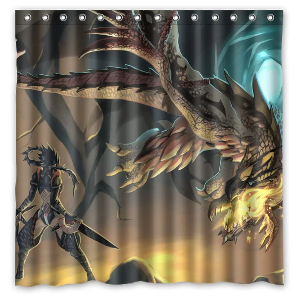 Штора для душа Monster Hunter Manga с крючками, водонепроницаемая, полиэстер, размер 71*71 дюйм, доставка с отгрузкой.