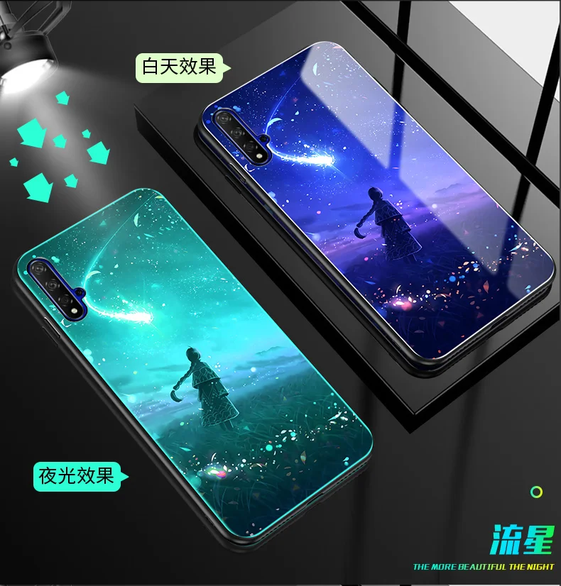 Для huawei honor 20 Pro чехол Роскошный светящийся жесткий закаленное стекло защитный чехол на заднюю панель для huawei honor 20 полный Чехол