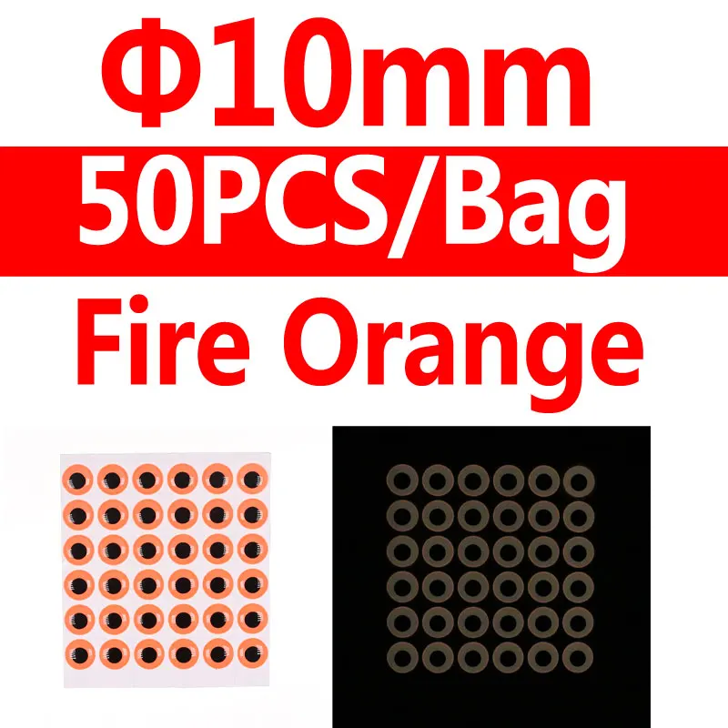10mm fire orang 50pc Bimoo 50 шт. светится в темноте 3D рыбные глаза мухобойка морские рыболовные Джиги ночная рыбалка приманка аксессуары светящийся материал - Цвет: 10mm fire orang 50pc