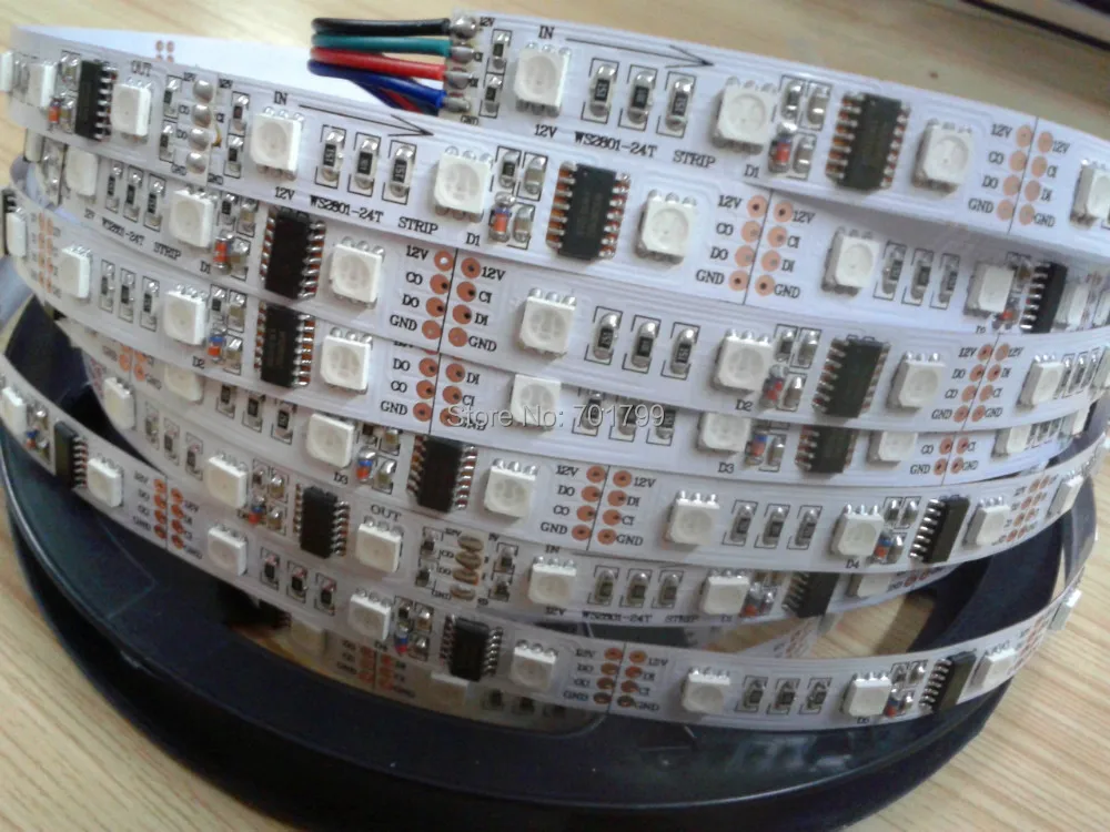5 m DC12V WS2801 пикселей полосы 48 светодиодов/m с 16 шт. (16 пикселей) IC 5050 светодиодные