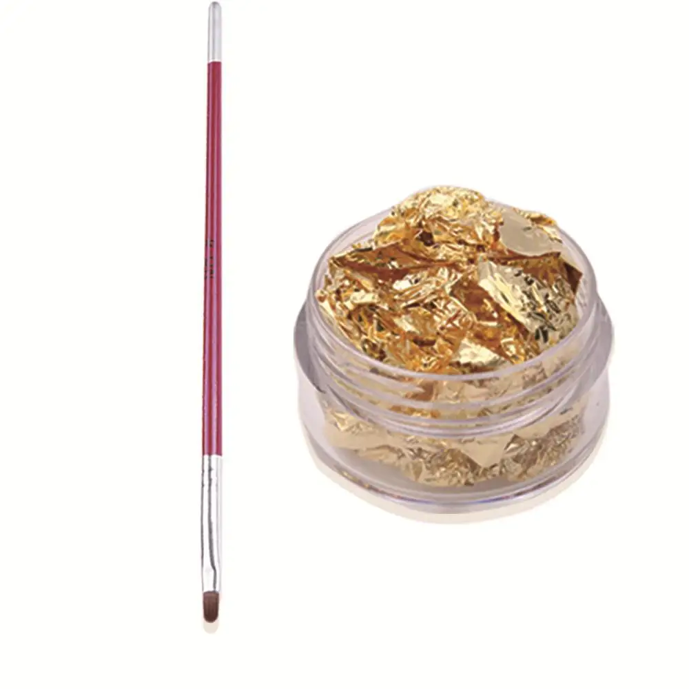 01 and Nail Brush MIZHSE Гель-лак для ногтей DIY Золотой Серебряный ноготь художественная фольга металлическая проволочная линия зеркальные чешуйки оболочка кусок ногтей художественные кисти в комплекте наклейки - Цвет: 01 and Nail Brush