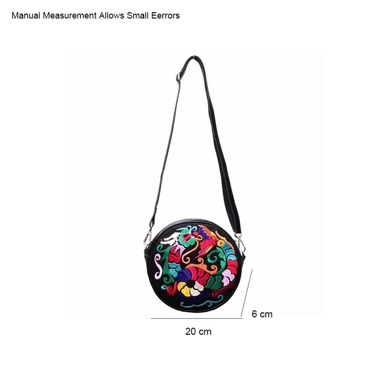 Круглая кожаная сумка через плечо с вышивкой в этническом стиле женская