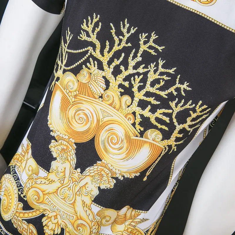 

Golden Print Pattern Shirts Men With Short Sleeve Slim Fit Skinny Fashion 2019 Vintage Luxury Male Shirt Elegant M-3XL