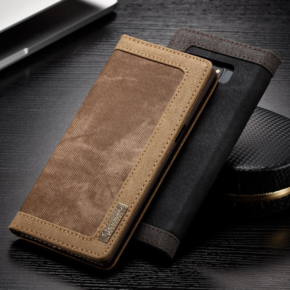 Роскошный холст кожаный чехол-книжка с магнитной застежкой и Fundas для Samsung Galaxy S10 S9