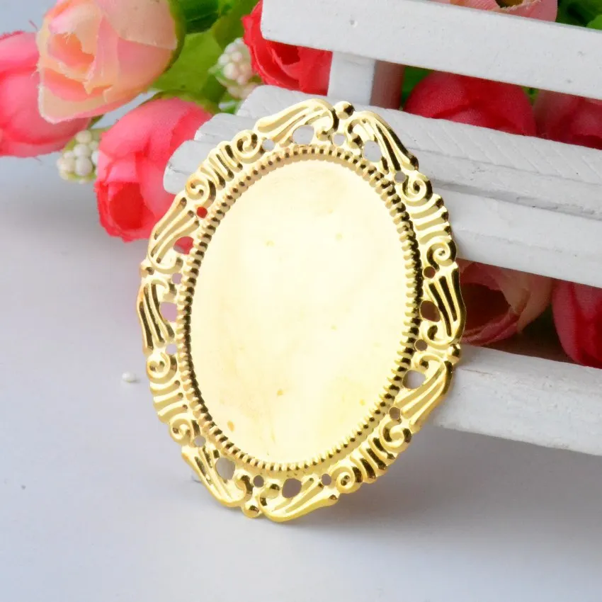 Free shipping 10Pcs Gold Plated Filigree Cabochon Setting Wraps Connectors Crafts Decoration DIY Embellishments 53x44mm F0841 | Дом и сад