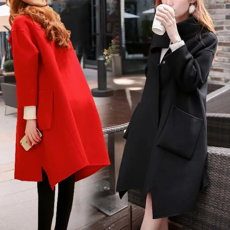 Пальто женское Шерстяное зимнее свободное длинное 2019