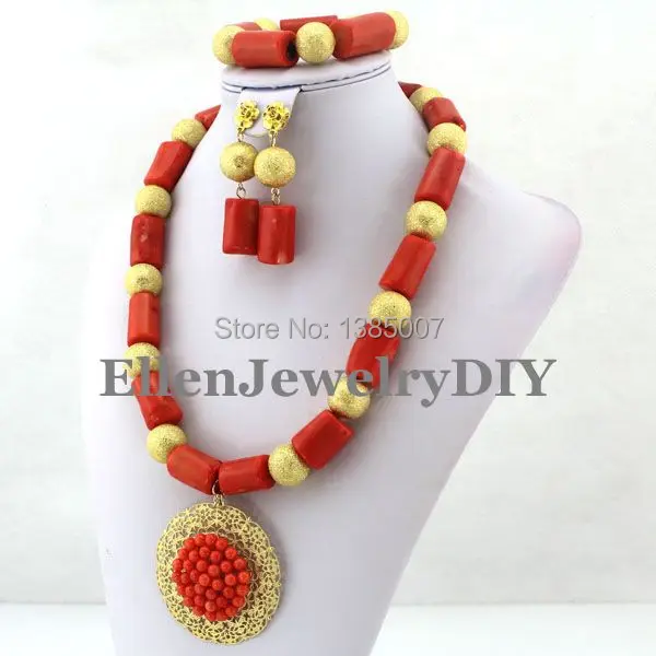 Big Size African Nigerian Wedding Beads Jewelry Set Coral Necklace W7363 | Украшения и аксессуары
