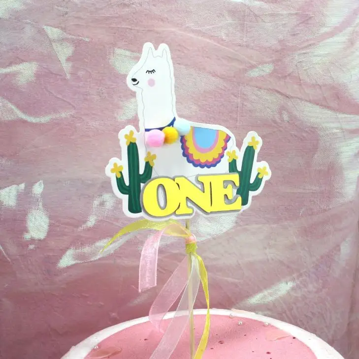 5 шт./компл. Мультяшные животные альпака лама кактус с днем рождения один торт Toppers