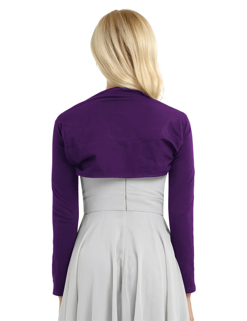 Womens Long Sleeve Soft Cotton Bolero Shrug Cardigan Open Front Stretch Sweater Crop Tops Casual Loose Fit |