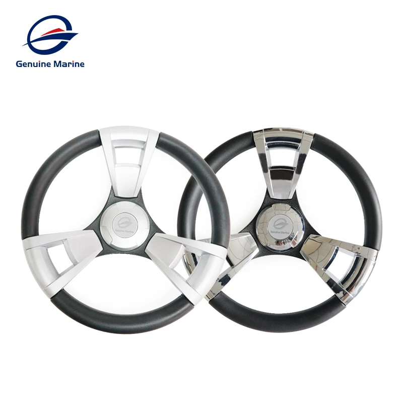 Genuine Marine Durable 350mm 3/4'' Steering Wheel with Polished Chromed Spokes for Vessel Yacht Boat Accessories