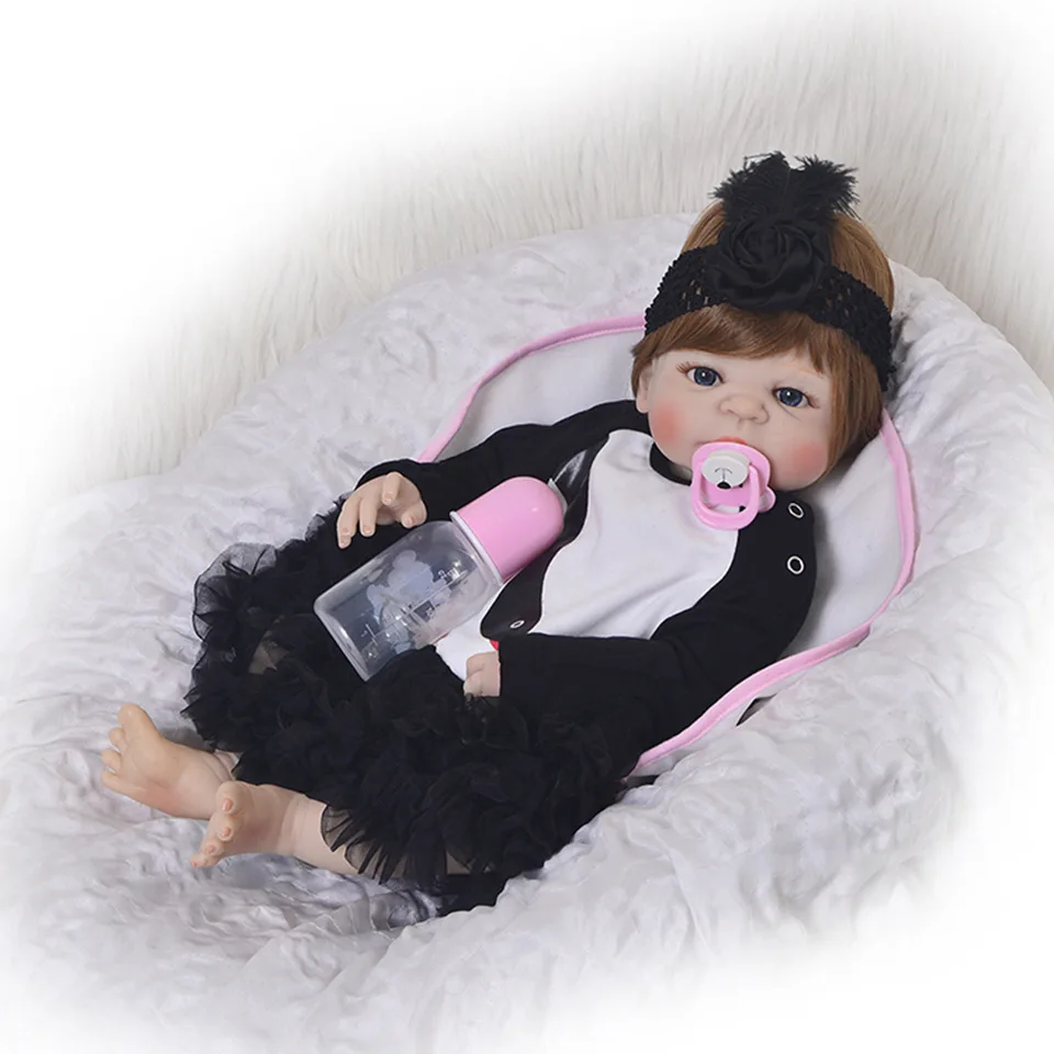 23inch 57cm reborn full Silicone Vinyl body baby delicate bb princess doll cute Newborn Lifelike Bebe dolls for sale  Игрушки и