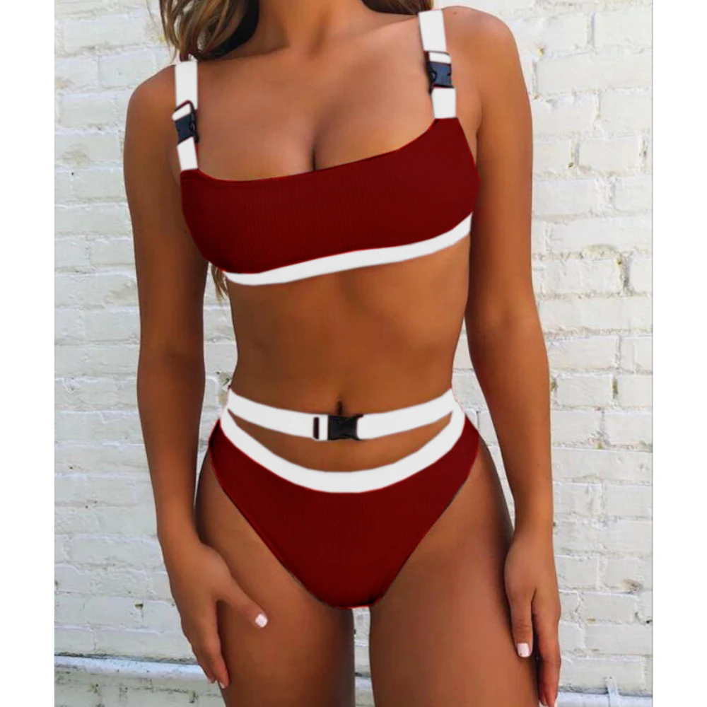 NAVSEGDA 2019 Bandeau Swimsuit Push up Buckle Swimwear for Women Summer Bathing Suit Micro Bikini Beachwear |