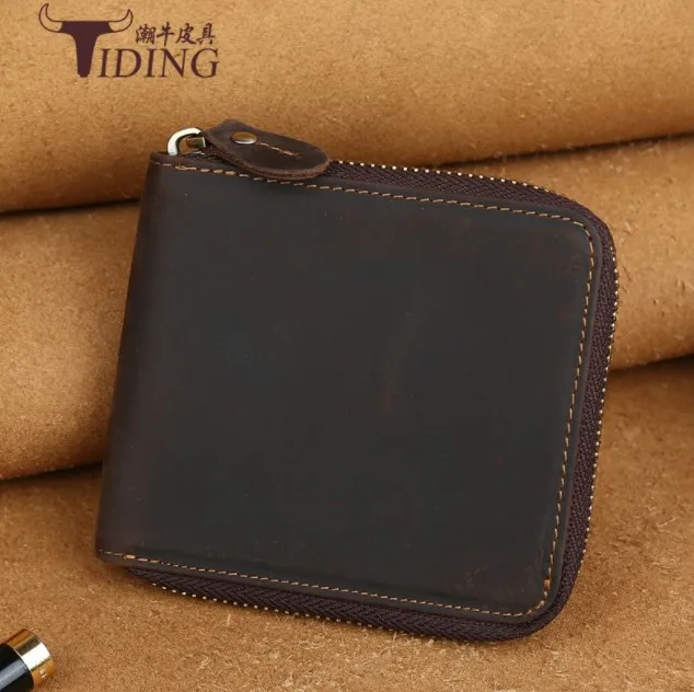 

Genuine Leather Wallet Coin Purses for Men 201 Zipper Small Wallet Men Real Cowhide Leather Men Brown card holders bags