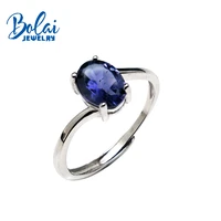 bolaijewelrynatural blue iolite oval68mm gemstone simple ring 925 sterling silver fine jewelry for women daily wear party gift