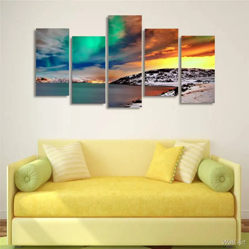 

Hd 5 шт. холст с принтом Скандинавская Снежная гора Аврора живопись на холсте нордическая комната украшение Бесплатная доставка-92836-YP