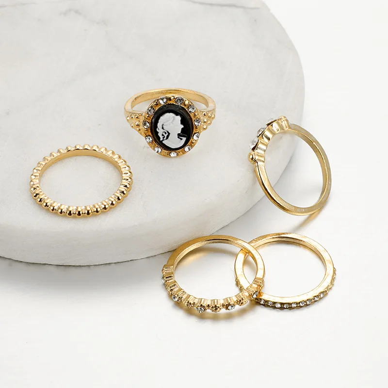 Bohemian Vintage Gold Ring 5pcs/Set Crescent Geometric Joint for Women Crystal Personality Design Set Party Jewelry Gift | Украшения и