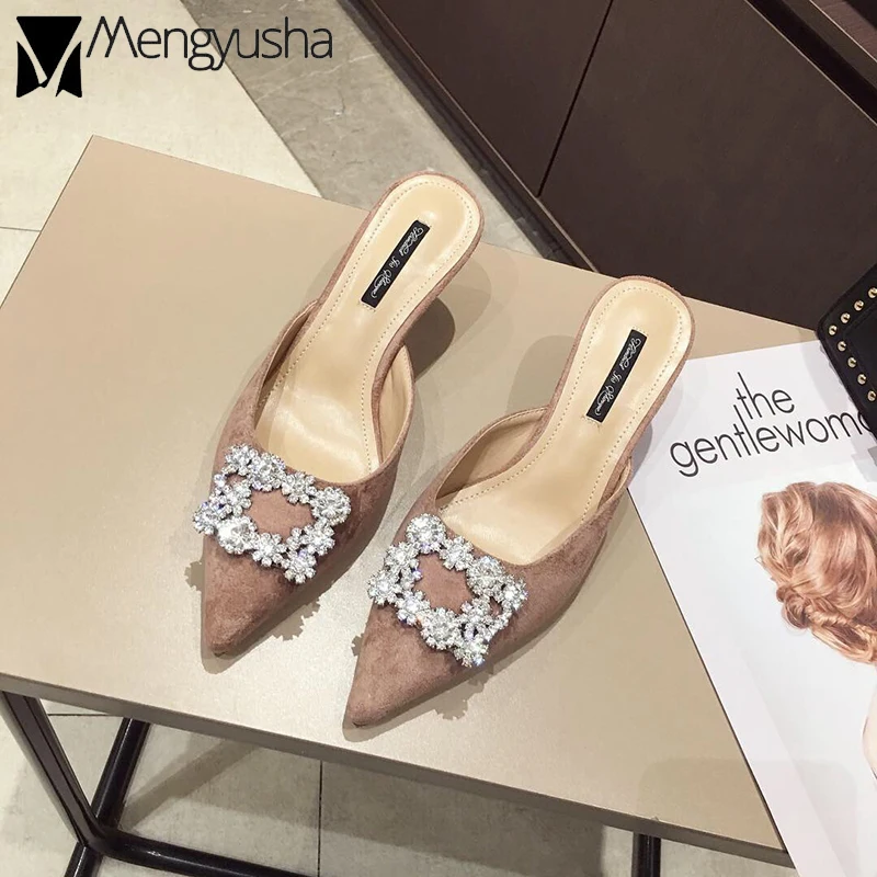 Лоферы из замши с острым носком Роскошные женские туфли-сабо на тонком