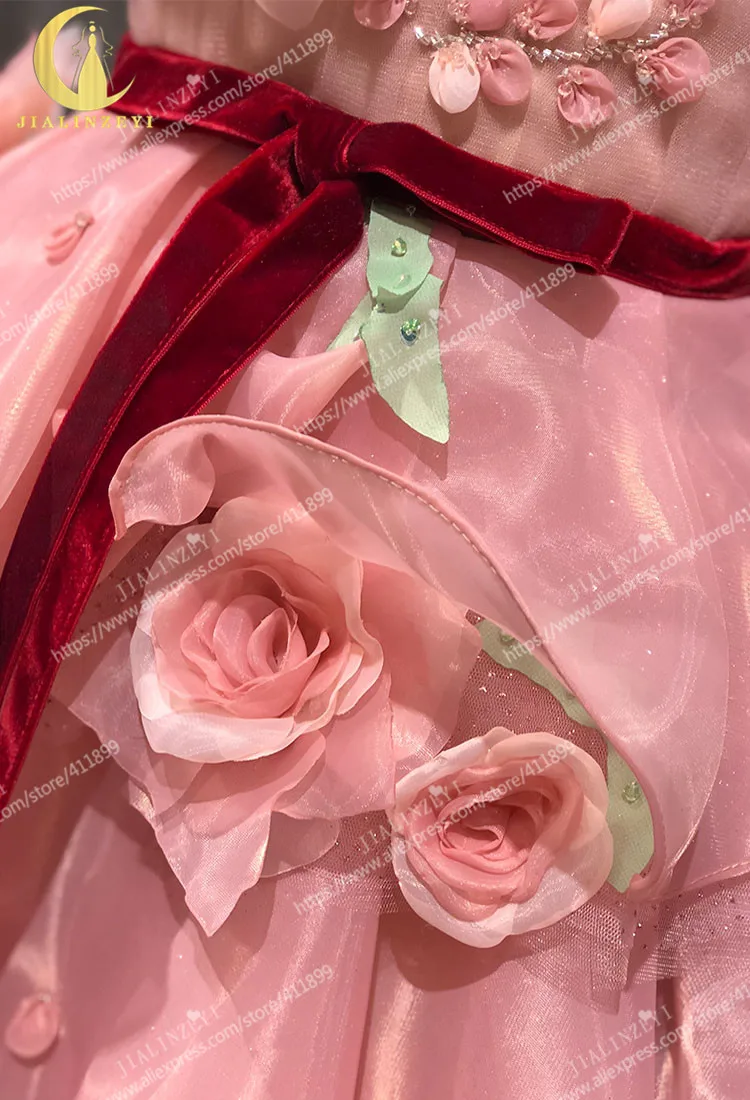 JIALINZEYI реальная фотография Сексуальная Marchesa рукава розовые цветы A-Line Длина до пола платья вечерние платья