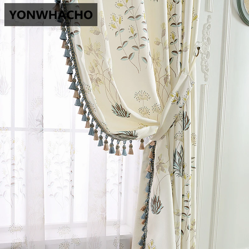 

Custom curtains Korean pastoral countryside small fresh Living room bedroom white cloth blackout curtain tulle drapes N498