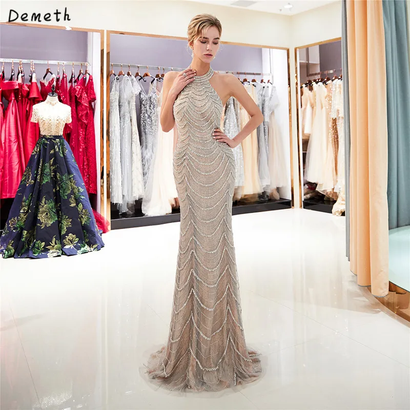 Demeth Высокий воротник cексуальные вечерние платья с открытой спиной русалка без
