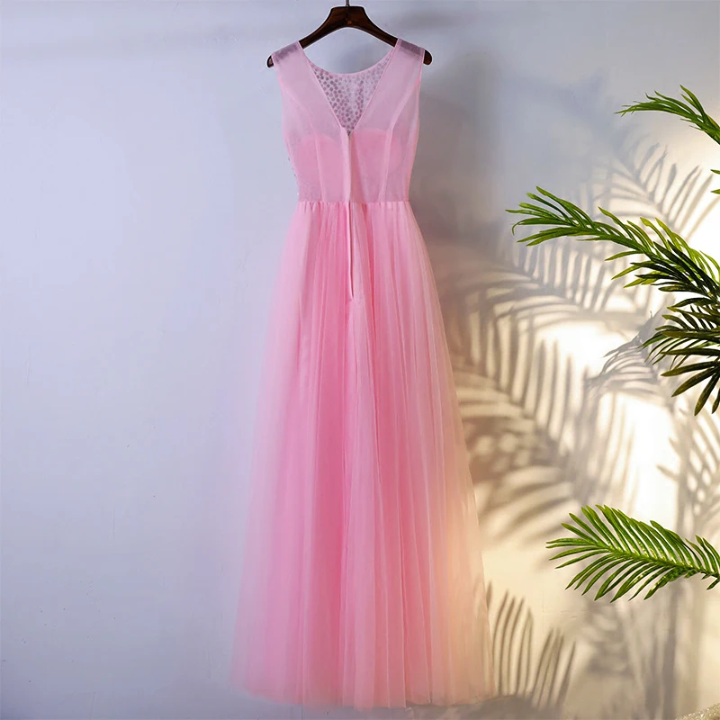 Розовое длинное вечернее вечерние платье с пайетками и бусинами фатиновое для