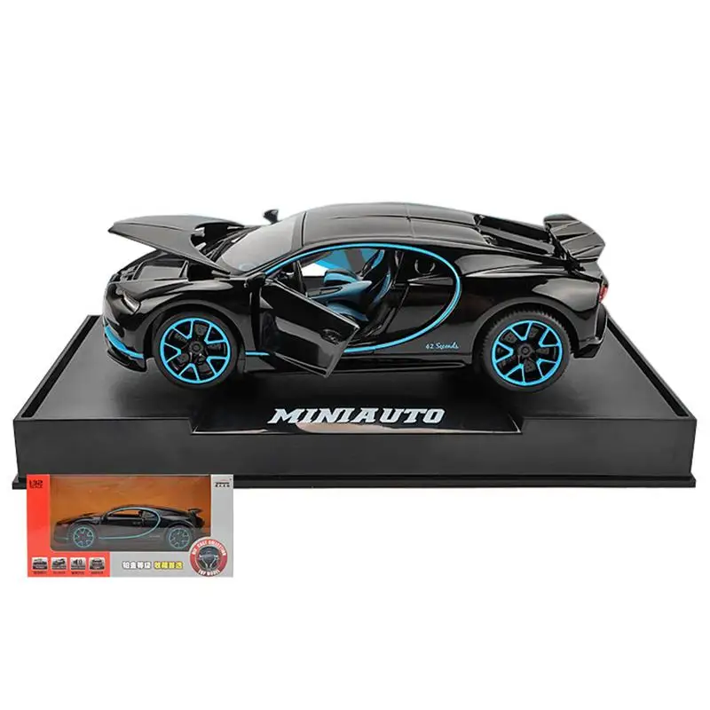 Для 1:32, новинка, Bugatti, сплав, модель, звук и светильник, оттягивающий назад, игрушечный автомобиль с базой, детский подарок на день рождения - Цвет: Black