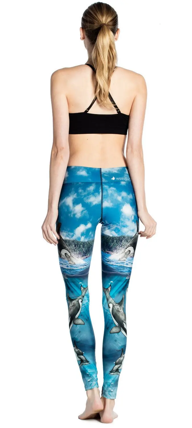 Women Sea Animal Blue Leggings Turtle Killer Whale Printing Women's Pants High Quality Breathable | Женская одежда