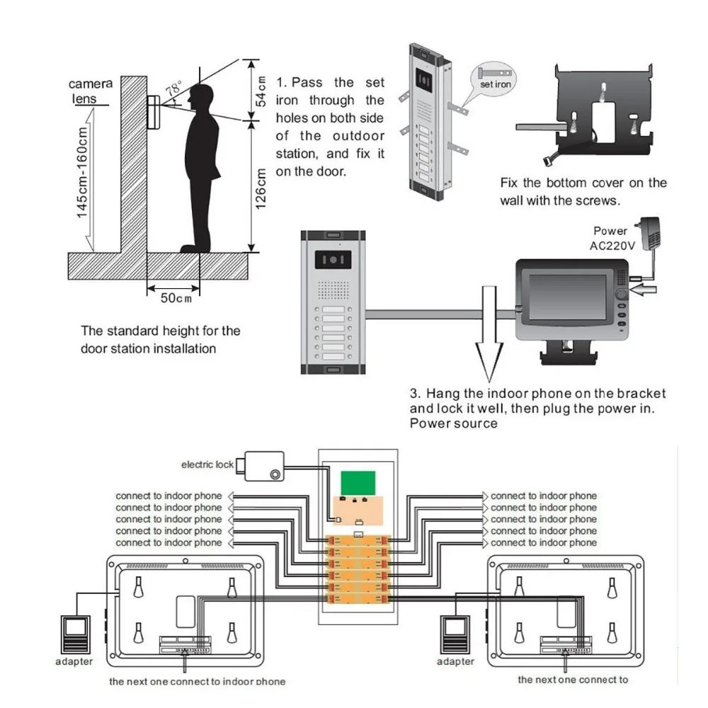 6-12 Units Apartment Video Intercom System 7 Inch Monitor Video Door Phone Intercom System Wired  Home Video Doorbell kit