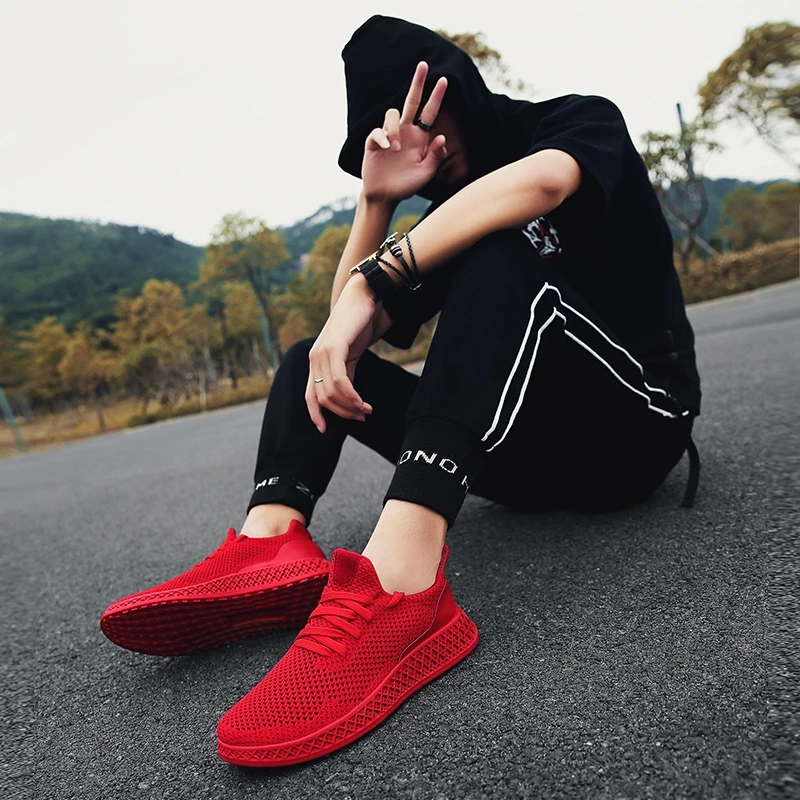 YIKUYUBO Summer Men's Red Breathable Sneakers Casual Shoes Comfortable Non-slip Soft Mesh Men Sizi 39 40 41 42 43 44 | Обувь