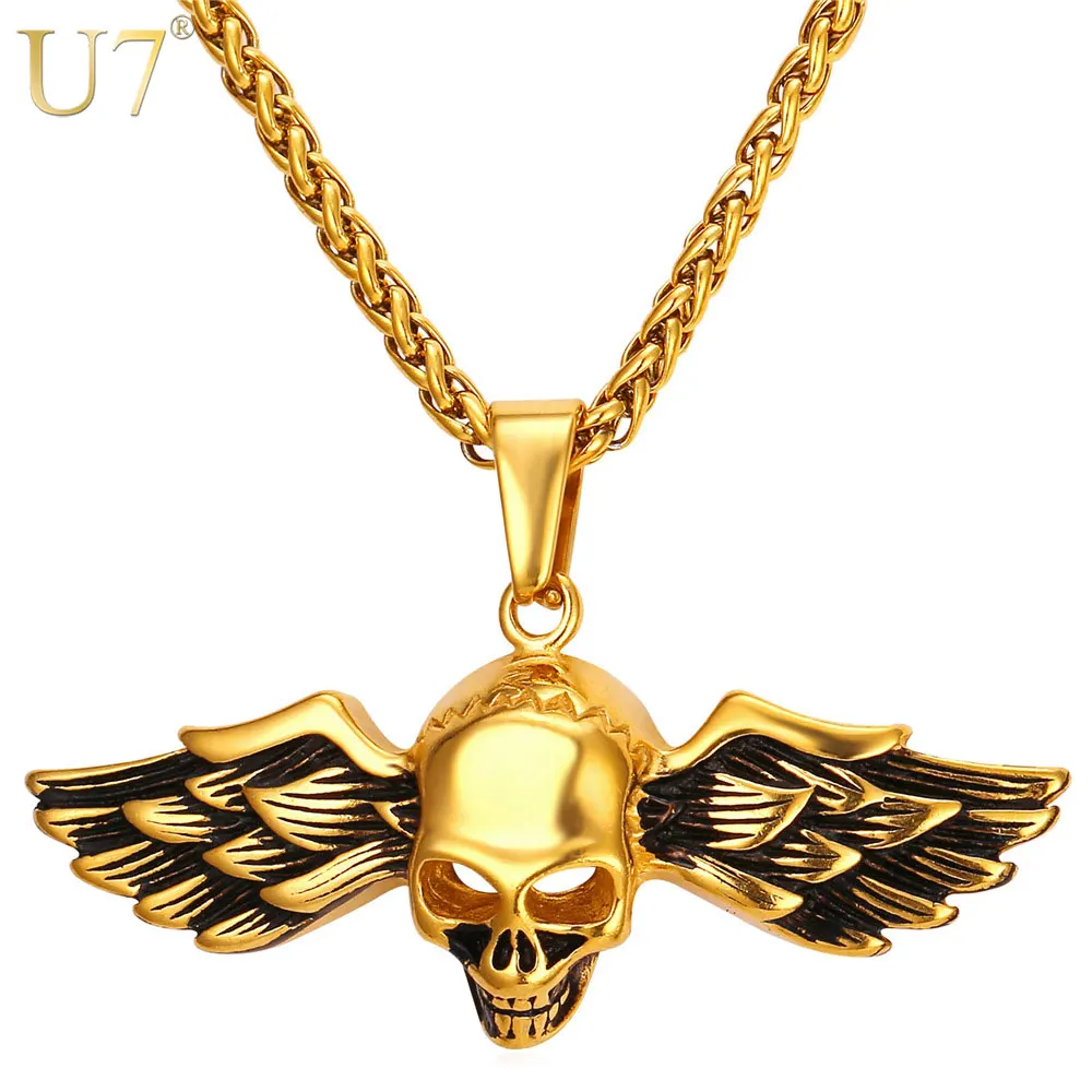 U7 Античный Череп Подвеска С Цепочкой Ожерелье Мужчины Ювелирные Изделия Цепи &amp