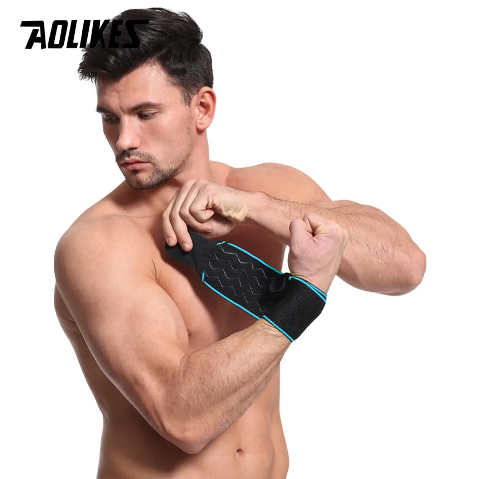 Blue AOLIKES 1 пара спортивный Эластичный Бандаж регулируемый браслет бандаж защита для запястья поддержка запястья безопасность Кроссфит - Цвет: Blue