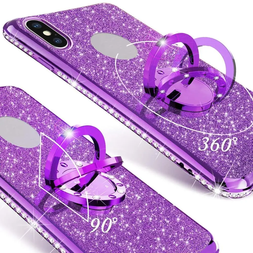 Diamond Case for iPhone XS Max XR X Cover Crystal Glitter Bling For 6 6s 7 8 Plus Ring Kickstand Bumper |