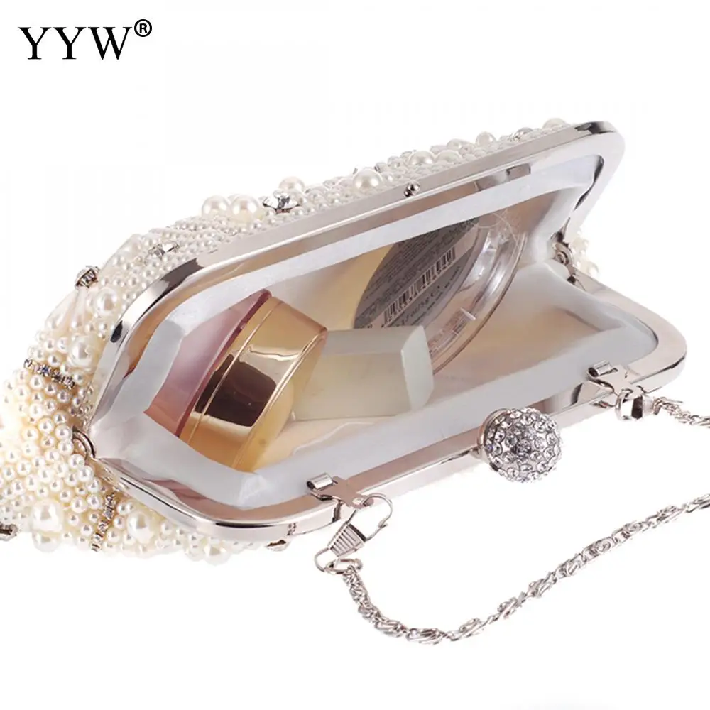 

YYW Pearl Bags Lady New Shoulder Clutch Bag White Brides Handbag Rhinestone Evening Bag Famous Designers Bolso High Quality
