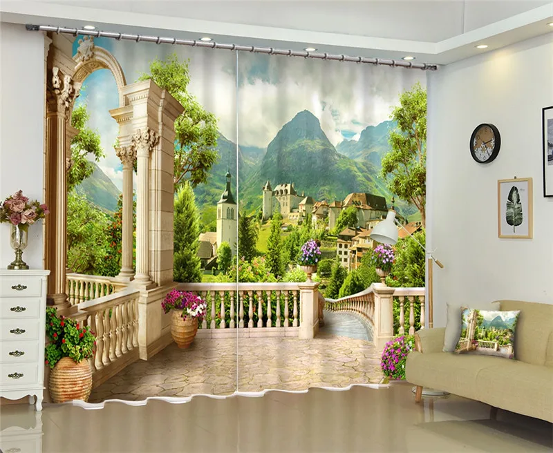 

Modern Luxury Green lake scenery 3D Blackout Window Curtains For Kids Bedding room Living room Hotel Drapes Cortinas