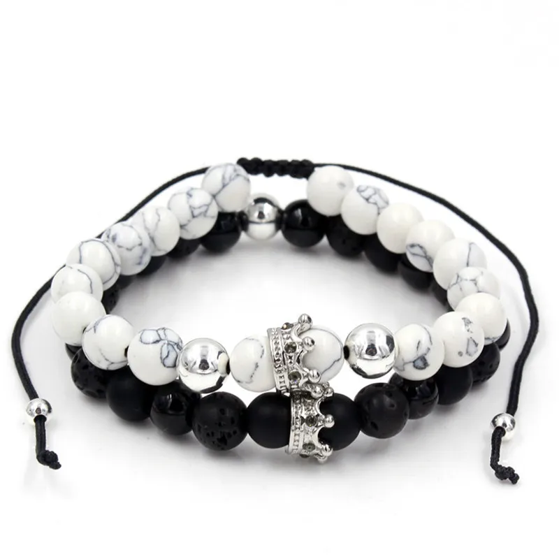 Мода 2 шт./лот Howlite каменная закрепка CZ императорская корона Шарм пара браслетов