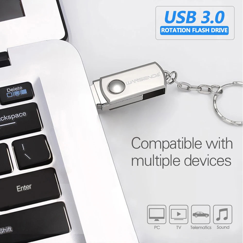 Быстрая скорость USB 3 0 флеш накопитель 64 ГБ 32 Вращающаяся ручка с цепочкой для