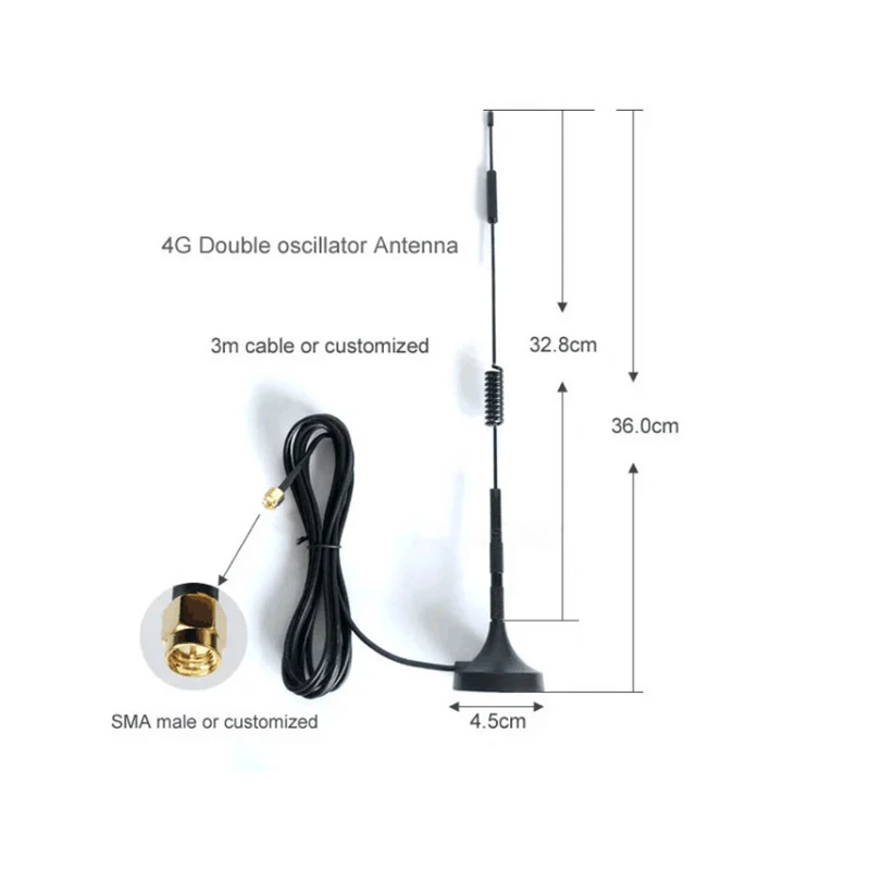

GSM GPRS LTE 4G Full Band Full HD CB Antenna SMA Male Pin 3m Cable
