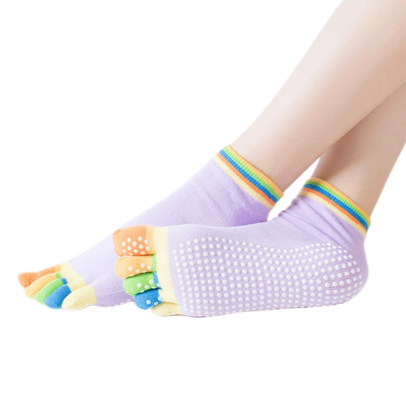Женские носки для йоги Нескользящие с пятью пальцами открытой спиной хлопковые